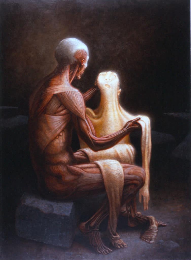 man holding his fascia skin
